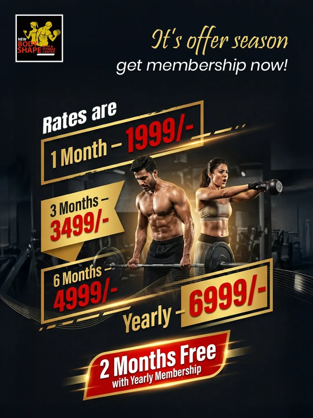 New Body Shape Gym Big offers. Bigger goals. 💥From monthly to yearly — choose what fits your grind.Limited-time